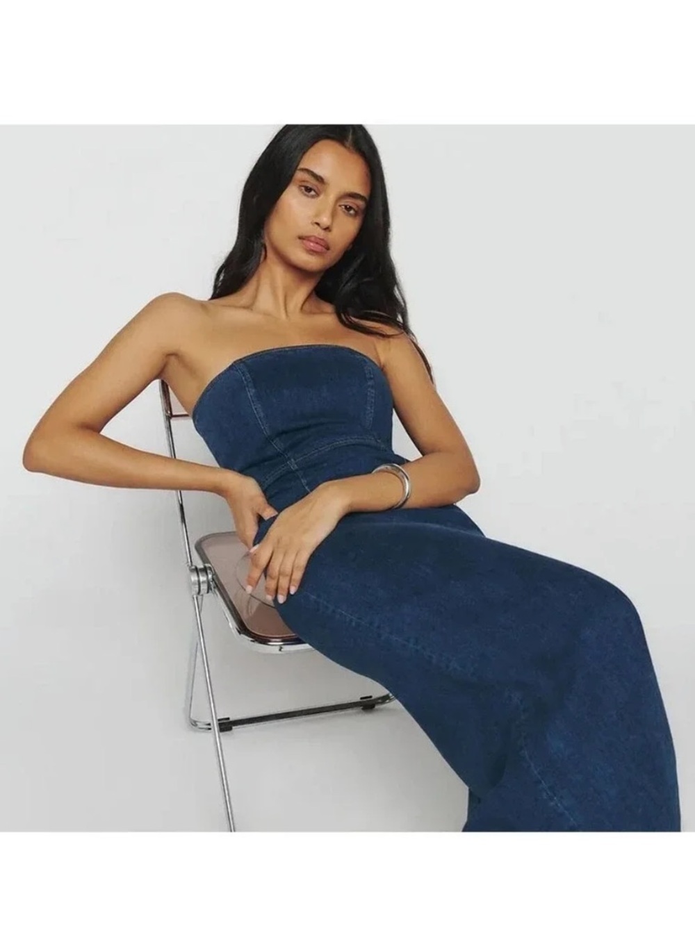 Reformation Eugenia Strapless Denim Midi Dress size 6 NWOT